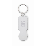 Recycled aluminium keyring for shopping trolley use silver colour view with print area