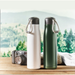 Leak-proof stainless steel bottle with cord handle, 500 ml dark green colour ambient view