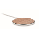 Circular wireless charger with walnut top detail, 15W wood colour