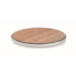 Circular wireless charger with walnut top detail, 15W wood colour