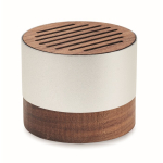 Wireless speaker made from recycled aluminium with walnut details wood colour