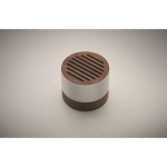 Wireless speaker made from recycled aluminium with walnut details wood colour third photographic view