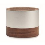 Wireless speaker made from recycled aluminium with walnut details wood colour fourth view