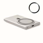 Magnetic fast-charging wireless charger with power bank, 15W matt silver colour