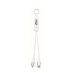 Keyring and phone stand with 26 cm charging cables white colour view with print area