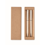 Set of 2 wheat straw pens with blue ink and graphite ink beige colour