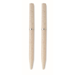 Set of 2 wheat straw pens with blue ink and graphite ink beige colour tenth view