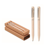 Set of 2 wheat straw pens with blue ink and graphite ink beige colour view with print area