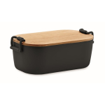 Lunchbox with bamboo lid and two side-locking clips, 700 ml black colour