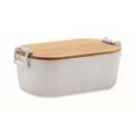 Lunchbox with bamboo lid and two side-locking clips, 700 ml white colour