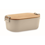 Lunchbox with bamboo lid and two side-locking clips, 700 ml beige colour