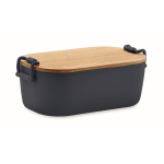 Lunchbox with bamboo lid and two side-locking clips, 700 ml navy-blue colour