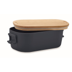 Lunchbox with bamboo lid and two side-locking clips, 700 ml navy-blue colour second view