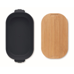 Lunchbox with bamboo lid and two side-locking clips, 700 ml navy-blue colour third view