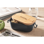 Lunchbox with bamboo lid and two side-locking clips, 700 ml navy-blue colour main ambient view