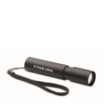 Rechargeable torch with 3 light settings and zoom function black colour view with print area