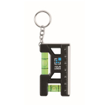 Keyring with dual bubble level, 7 cm ruler, and magnetic base black colour view with print area