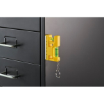 Keyring with dual bubble level, 7 cm ruler, and magnetic base yellow colour third photographic view
