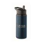 Recycled stainless steel bottle with spout and handle, 500 ml navy-blue colour view with print area