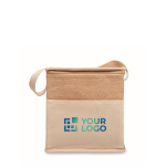 Jute cooler bag with front pocket, 3L capacity beige colour view with print area