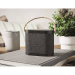 Black wireless speaker with jute carry handle, 15W black colour ambient view
