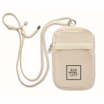 Recycled cotton crossbody bag for phones with adjustable cord beige colour main view
