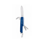 Multi-function knife made from recycled aluminium with coloured casing blue colour view with print area