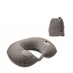Inflatable travel pillow with inflater and deflation system dark grey colour view with print area