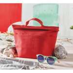 Personal cooler bag with roll-top closure and carry handle red colour ambient view
