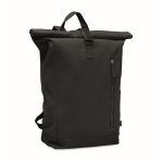 Recycled cotton roll-top backpack with front zipper black colour