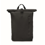 Recycled cotton roll-top backpack with front zipper black colour third view