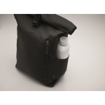 Recycled cotton roll-top backpack with front zipper black colour third photographic view