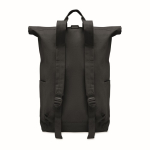 Recycled cotton roll-top backpack with front zipper black colour fourth view