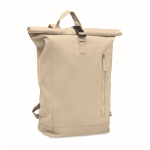 Recycled cotton roll-top backpack with front zipper beige colour