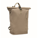 Recycled cotton roll-top backpack with front zipper khaki colour