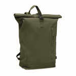 Recycled cotton roll-top backpack with front zipper military green colour