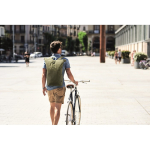 Recycled cotton roll-top backpack with front zipper military green colour third ambient view