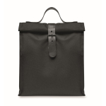 Polyester roll-top cooler bag with handle and leather closure black colour second view