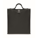 Polyester roll-top cooler bag with handle and leather closure black colour third view