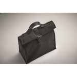 Polyester roll-top cooler bag with handle and leather closure black colour fifth photographic view