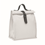 Polyester roll-top cooler bag with handle and leather closure white colour