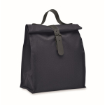 Polyester roll-top cooler bag with handle and leather closure navy-blue colour