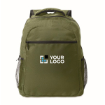 Laptop backpack with front and side pockets, 15” military green colour view with print area