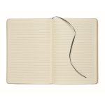 Cardboard notebook with band and coloured bookmark, lined A5 pages black colour second view