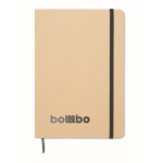 Cardboard notebook with band and coloured bookmark, lined A5 pages black colour fourth main view