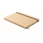 Cardboard notebook with band and coloured bookmark, lined A5 pages black colour sixth view