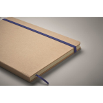Cardboard notebook with band and coloured bookmark, lined A5 pages blue colour second photographic view