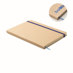 Cardboard notebook with band and coloured bookmark, lined A5 pages blue colour fourth view