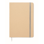 Cardboard notebook with band and coloured bookmark, lined A5 pages silver colour
