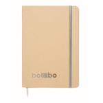 Cardboard notebook with band and coloured bookmark, lined A5 pages silver colour fourth main view